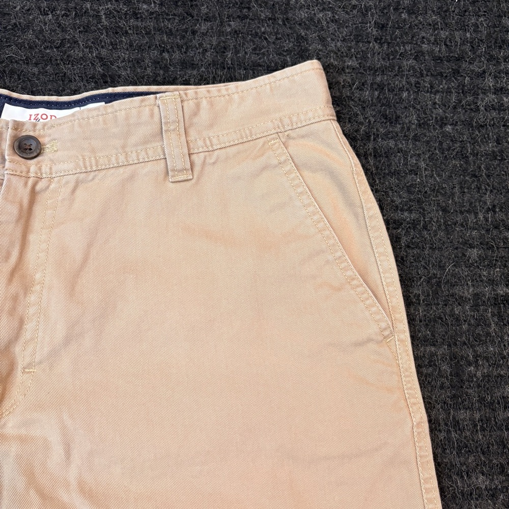 Izod Saltwater Flat Front Khaki Tan Chino Shorts Mens 34 Cotton Casual Summer - Picture 9 of 13